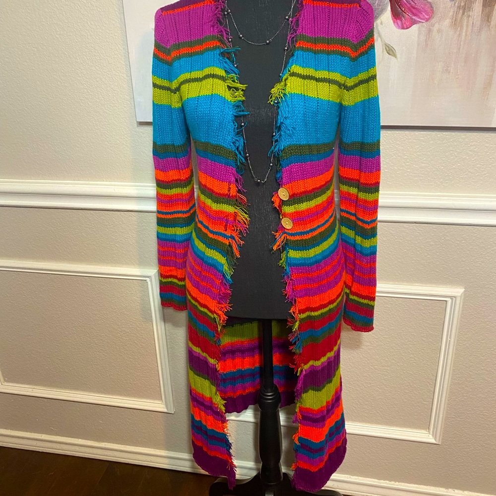 Multicolor Striped Women's Cardigan || Size 14 (see measurements in description) - Picture 10 of 11
